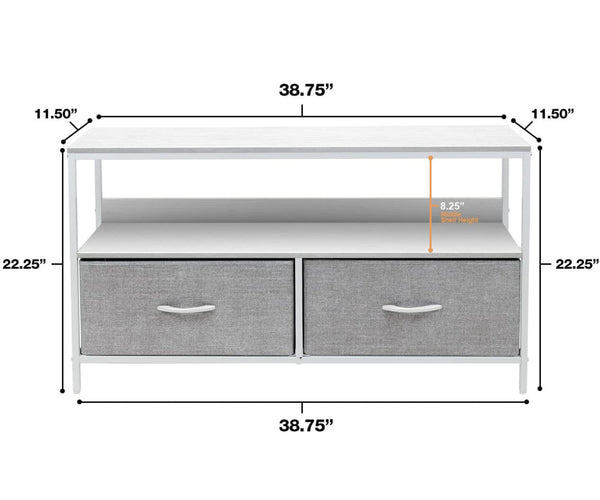 SORBUS TV Stand w/ 2 Faux Wood Drawers - Grey / White