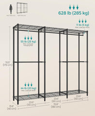 SONGMICS Clothing Heavy-Duty Garment Rack w/ Adjustable Storage Shelves and Hanging Rails - Black *open box*