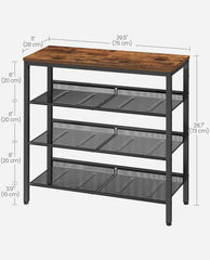 VASAGLE 4-Tier Shoe Rack Entryway Organizer w/ Storage Shelves - Brown