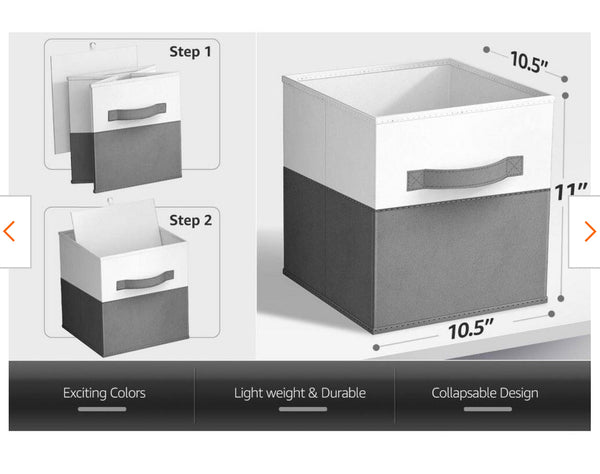 SORBUS 6pk Foldable Fabric Storage Cubes Cube 10.5"L x 10.5"W x 11"H - White / Grey