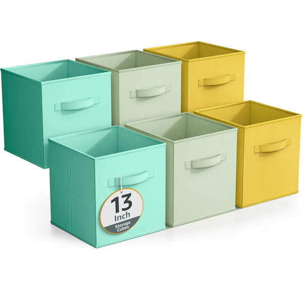 SORBUS 6pk Foldable Fabric Storage Cubes Cube 13"L x 13"W x 13"H - Pastel Blue Green Yellow
