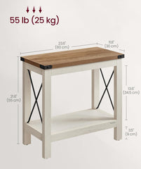 VASAGLE 2-Tier End Side Table Nightstand Farmhouse Style w/ Shelf - Rustic White / Honey Brown
