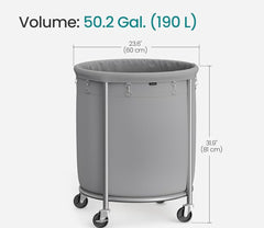 SONGMICS 50.2-Gallon (190 L) Laundry Basket Rolling Round Heavy-Duty Hamper Cart - Gray