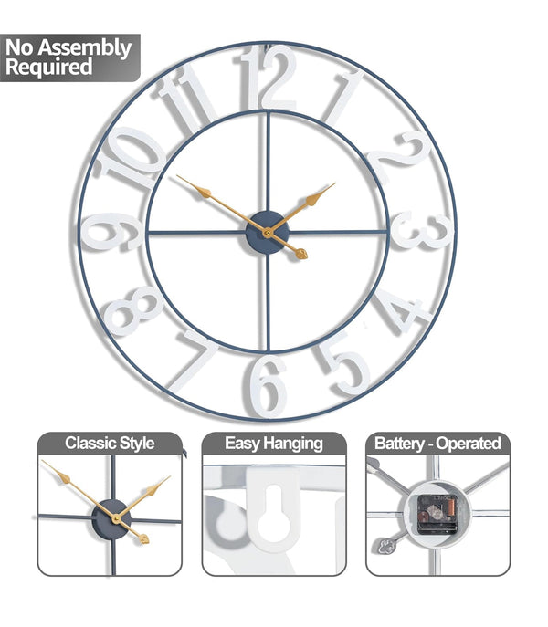 SORBUS 32" Large Wall Clock White w/ Gold Hands Lighweight Silent Battery Wall Decor