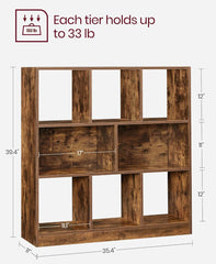VASAGLE Bookcase Bookshelf Freestanding Storage Unit w/ 8 Open Compartments - Brown