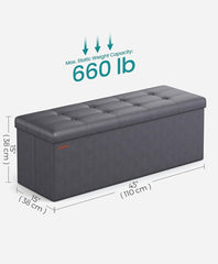 SONGMICS 43" Leather Folding Ottoman Bench w/ Storage - Dark Gray