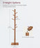 VASAGLE Solid Wood Coat Rack Square Base Free Standing Hall Tree w/ Hooks - Walnut