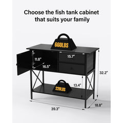 CHERIE HOME 40 Gallon Aquarium Metal Fish Tank Stand w/ Drawers - Black *open box*