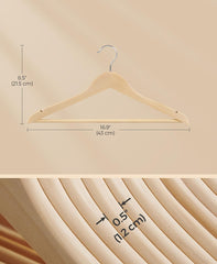 SONGMICS Wooden Coat Hangers Non-Slip Pants Bar 360° Swivel Hooks Set of 35 - Natural Wood