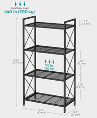 SONGMICS 4-Tier Metal Storage Rack Shelving Unit w/ X Side Frames - Black