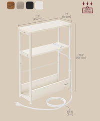 VASAGLE 3-Tier Nightstand Side End Table w/ Charging Station Narrow - Cream White