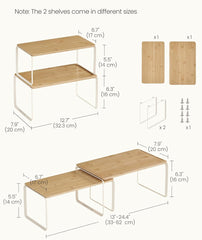 SONGMICS Cabinet Organizer Shelf Kitchen Storage Rack Stackable Set of 2 - Bamboo