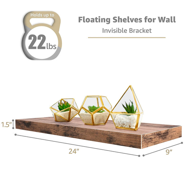 SORBUS Home Décor Farmhouse Floating Shelves 24" x 9" - Mahogany Brown