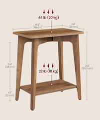 VASAGLE 2-Tier Small Rectangular End Table Nightstand w/ Tapered Legs - Honey Brown