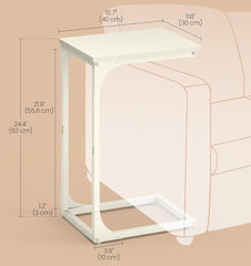 VASAGLE C-Shaped End Small Side Table for Couch Sofa Table w/ Metal Frame - Cream White