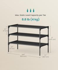 SONGMICS 3-Tier Shoe Storage Organizer Entryway Metal Frame Non-Woven Fabric Shelves - Ink Black