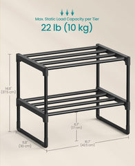 SONGMICS 16.7" Shoe Rack 2-Tier Organizer Metal Storage Shelf - Black