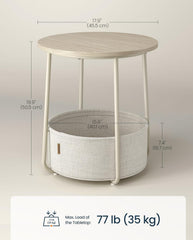 SONGMICS Small Side End Table Round 2 Tier Nightstand U Shaped Steel Legs w/ Basket - Beige / White