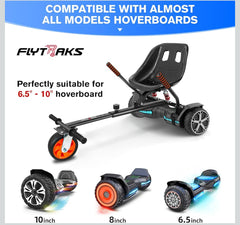 Flytraks K2 Self-Balancing Scooter Go Kart w/ Rear Shock Absorption Seat Attachment for 6.5" 8" 10" Tires - Black