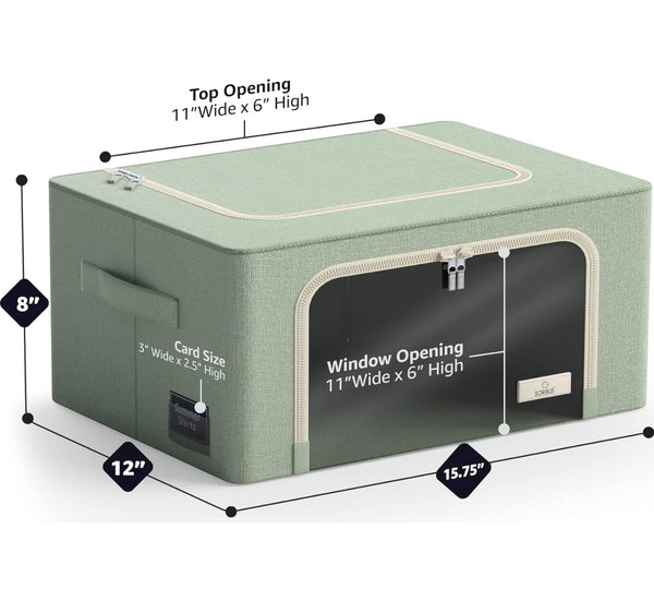 SORBUS 2pk Stackable Foldable Storage Bins w/ Metal Wire Frame Clear Window - Teal Green