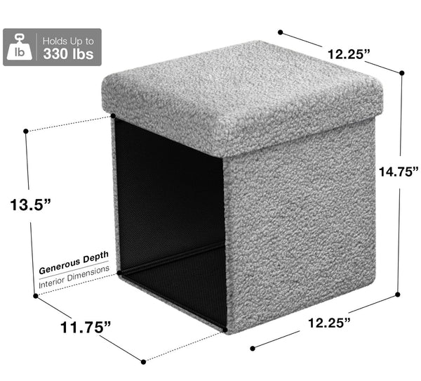 SORBUS Foldable Fabric Storage Ottoman Cozy Ottoman Footstool - Grey