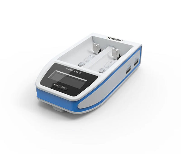 XTAR Over 4 Slim 2 Bay Battery Charger (18650, 18700, 20700, 21700, 22650, 26650) - White