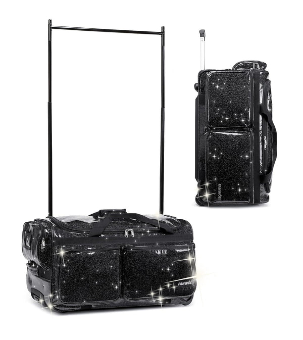 FANWOLI 28" Dance Bag w/ Change Cover Rolling Duffle Bag Waterproof Sparkling Fabric - Black