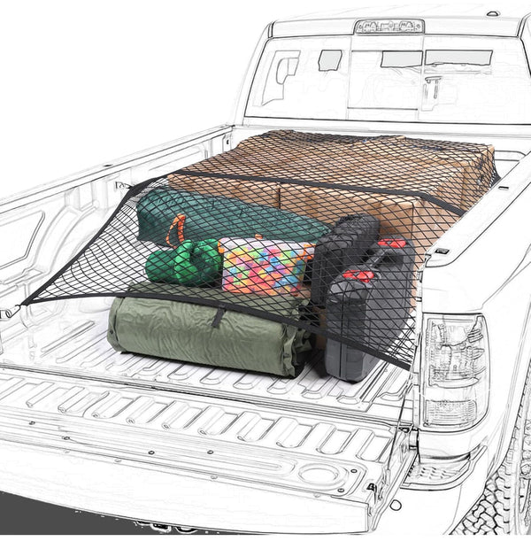 Simple Truck Bed Net Highly Elastic Cargo Net 4'x4' Stretches to 7'x7' - Black