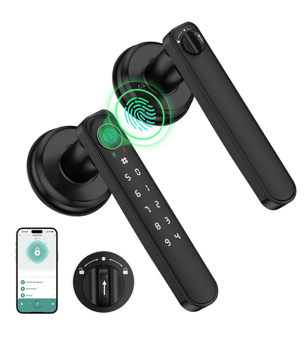 Fingerprint Door Lock Biometric Smart Door Lock Keyless Entry w/ Code or App - Black