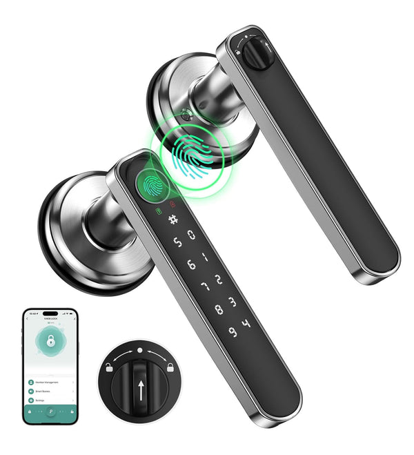 Fingerprint Door Lock Biometric Smart Door Lock Keyless Entry w/ Code or App - Silver
