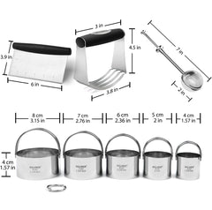 HULISEN Stainless Steel Biscuit Cutter Set Flour Duster Pastry Scraper and Dough Blender
