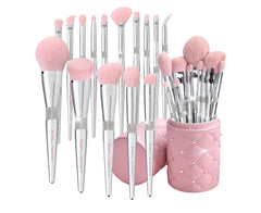 Elegant pink Ultra soft labeled Makeup Brushes Sets w/ Brush Holder Makeup Brush Set 15pc