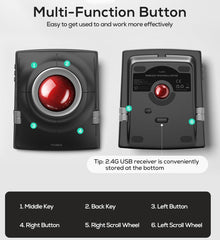 Nulea M512 Wireless Trackball Mouse Ergonomic 55mm Trackball - Red
