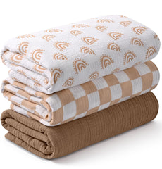 30"x40" Muslin Swaddle Blankets for Newborn 3 Breathable Soft Receiving Blanket 3pk - Rainbow & Grid