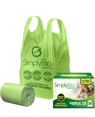 Simply Bio 1.6 Gallon Compostable Trash Bags Liners Handle