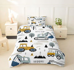 Feelyou Cartoon Car 2pc Kids Bedding Set Construction Bedding Duvet Cover Set Boys - Twin