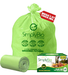 Simply Bio 33 Gallon Compostable Trash Bags Liners Flat-Top Heavy Duty 30 Bags