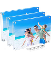 JUOIFIP Premium Acrylic Picture Frame 4x6 Free Standing Desktop Double Sided Set of 3