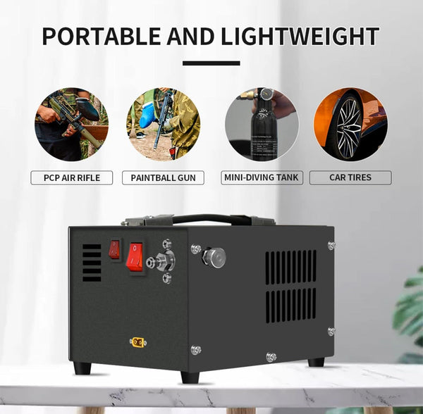 TUXING 4500PSI PCP Portable Lightweight Air Compressor 30MPA 300Bar Car 12V or 110V AC w/ Converter - Black