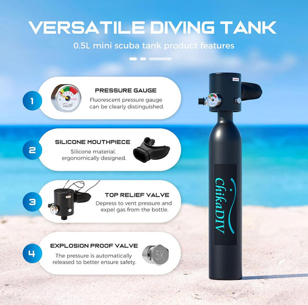 CHIKADIV O.5L Mini Scuba Reusable Diving Tank - Black