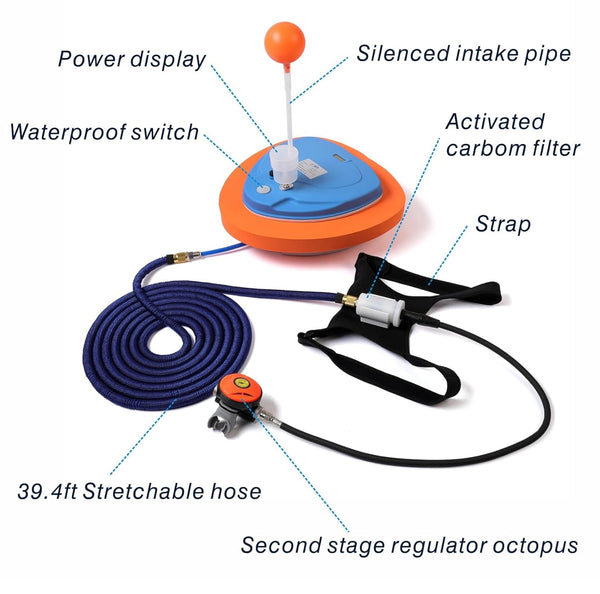 LIEYU Diving Ventilator 3.5H 39ft Hose Air Compressor Beginner Scuba Diving System - Blue