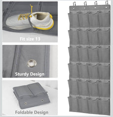 Merb Home Shoe Storage Organizer w/ Innovative Hook Hanging Door Rack 24 &1 2 Pockets 2pk