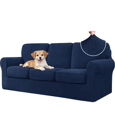 SUBRTEX 4pc Sofa Cover High Stretch Couch Slipcover for 3 Cushion Machine Washable - Navy