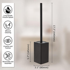 Premium Metal Toilet Bowl Brush and Holder Set of 2 - Black