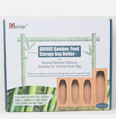 GUIOGC 4pcs Bamboo Food Storage Bag Organizer Holder Dispenser Ziplock
