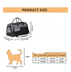 PET MARVEL 17.5" Cat Dog Pet Carrier Travel Bag Breathable Bite-Resistant Fabric w/ Washable Mat - Grey / Black
