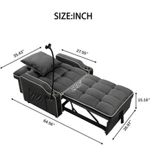 3 in 1 Velvet Futon Sleeper Sofa Pull Out Couch Bed w/ Phone Holder & USB Ports - Black