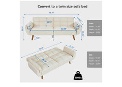 75" Convertible Sofa Couch Bed w/ Flared Arm Design and Foldable Sleeping Function - Beige