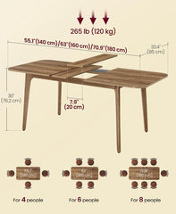 VASAGLE Extendable Dining Kitchen Table w/ Tapered Legs Curved Transitions - Honey Brown