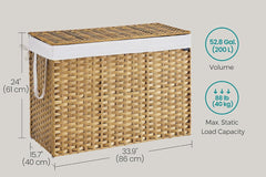 SONGMICS 160L Laundry Hamper w/ Lid Synthetic Rattan Foldable - Natural